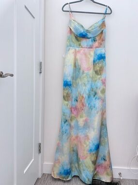 Azazie Atellier Aimee Watercolor Maxi NWT S-8 Pastel Formal Wedding Guest Dress